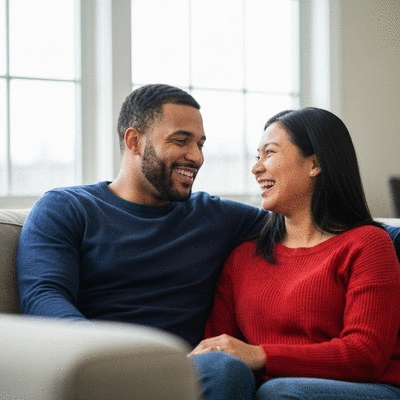 Happy couple discussing their future, showing strong communication