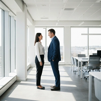 Couple talking with a relationship coach in a bright, modern office
