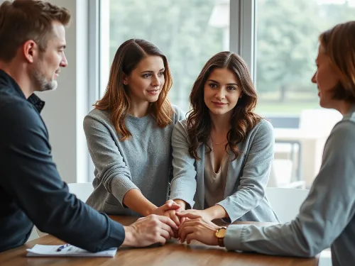 Couple working towards reconciliation with a coach